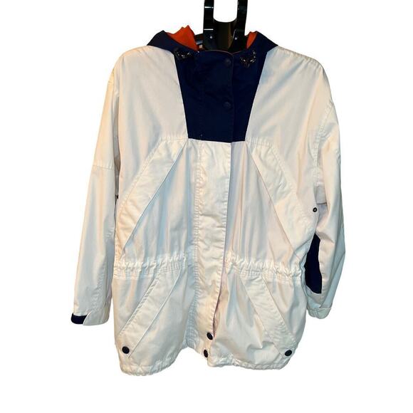 Pacific Trail Outerwear Unisex Utility Jacket Size L White/Navy/Orange Zip Hood - Picture 1 of 15